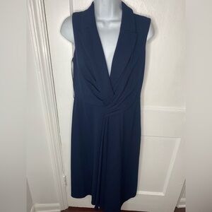 DKNY NWT Elegant Navy Ruched Sleeveless Dress